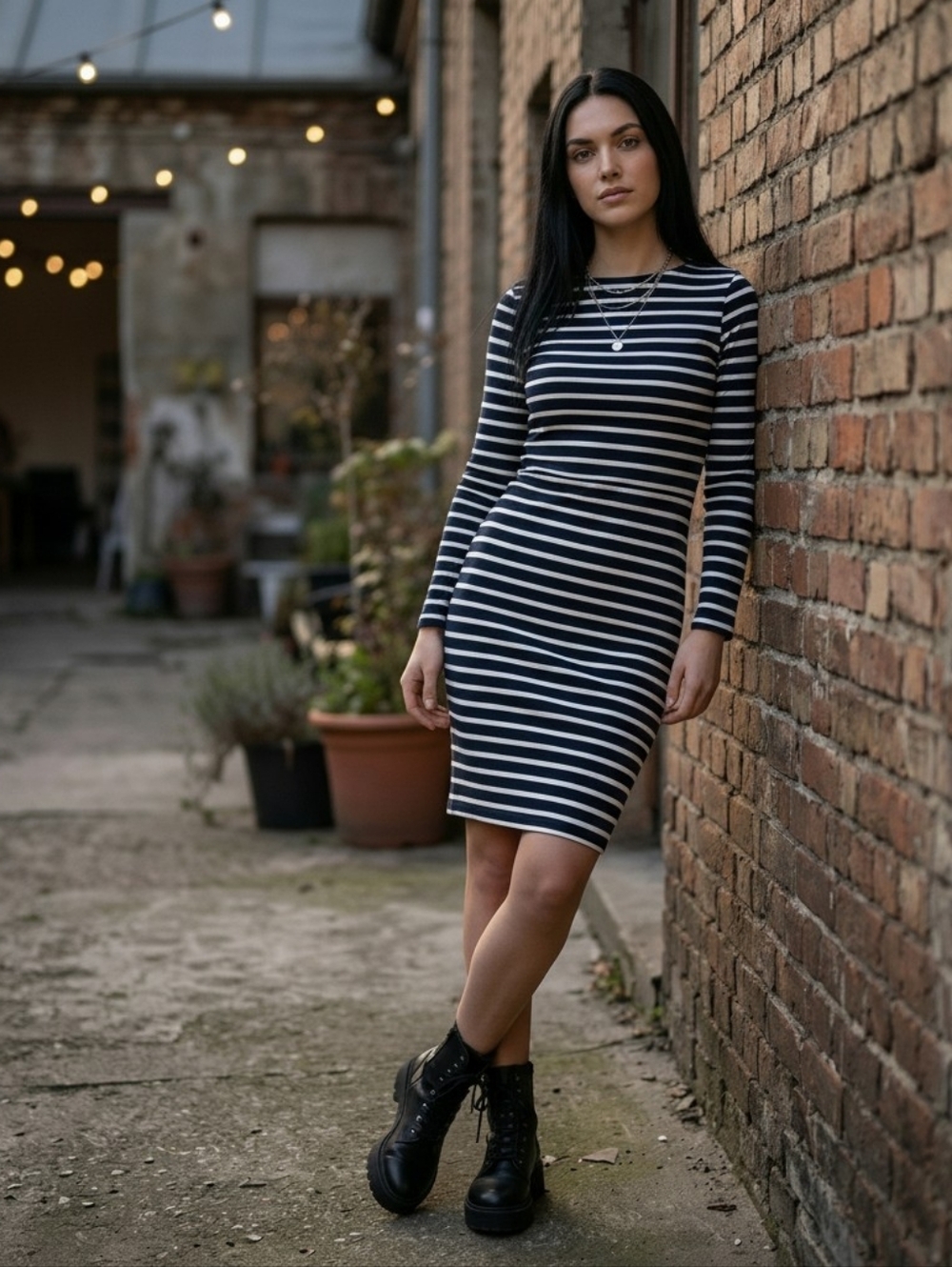 EUC J Crew Size Large Navy & White Striped Maritime Pull On Long Sleeves Dress!!